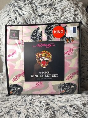 Ed Hardy Pink Camo 6 Pc King Sheet Set *Brand New*